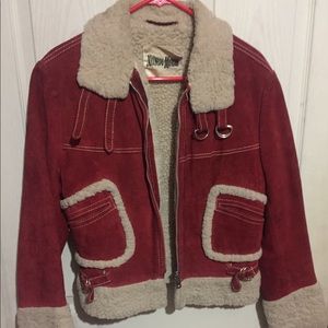 Neiman Marcus Red Leather Moto Jacket